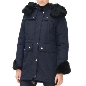 Sandro Melissa Marine Rabbit Fur Puffer with Hood
